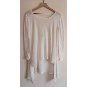 We The Free Free People White Waffle Knit Top Sharkbite Hem Oversized Boho Sz XS